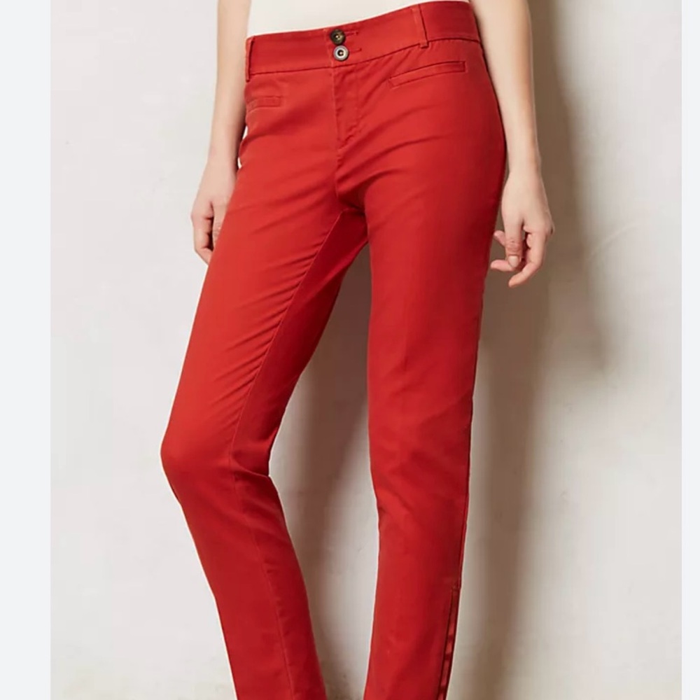 Anthropologie‎ Essential Slim Ankle Crop Pants Womens  Size 12 Red BiStretch